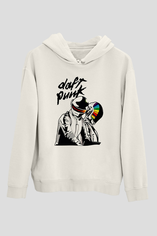 Daft Punk Beyaz Unisex Kapşonlu Sweatshirt