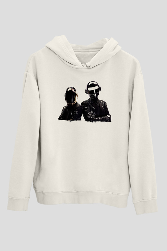 Daft Punk Beyaz Unisex Kapüşonlu Sweatshirt