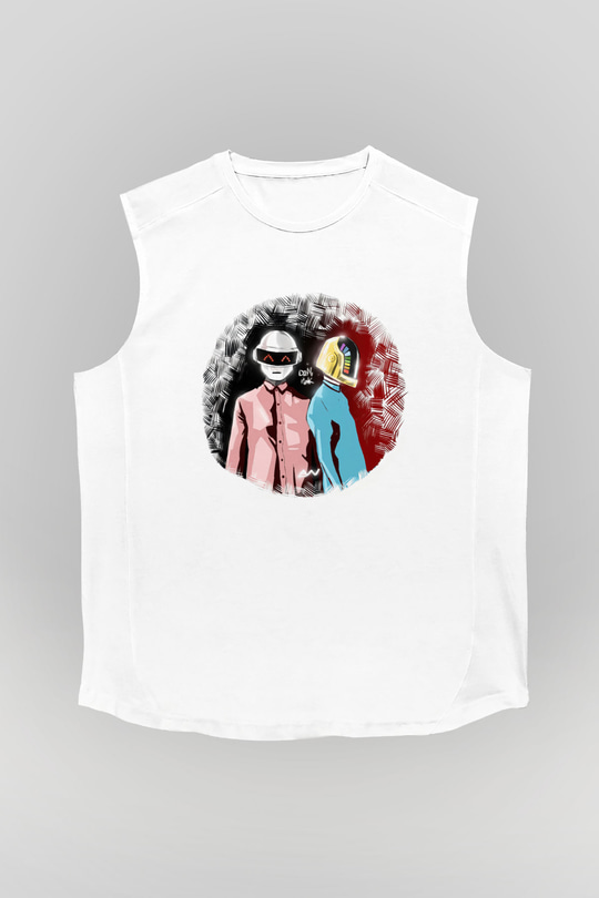 Daft Punk Beyaz Unisex Kolsuz Tişört