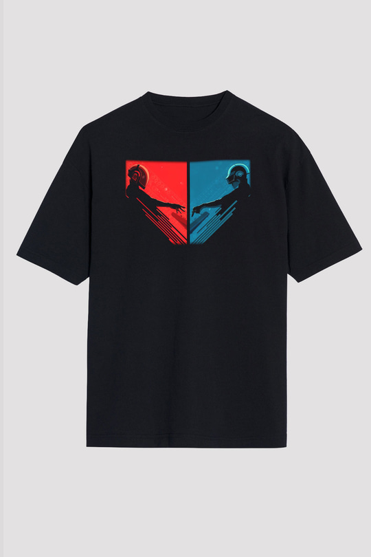 Daft Punk Siyah Unisex Oversize Tişört T-Shirt