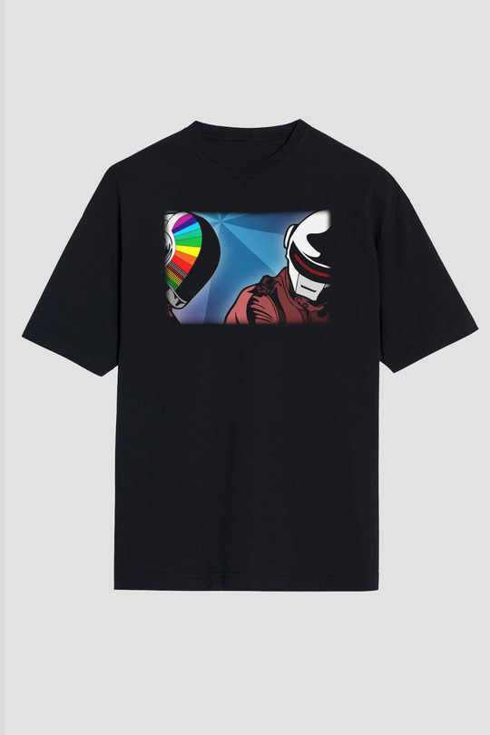 Daft Punk Siyah Unisex Oversize Tişört T-Shirt