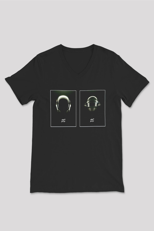 Daft Punk Siyah Unisex V Yaka Tişört