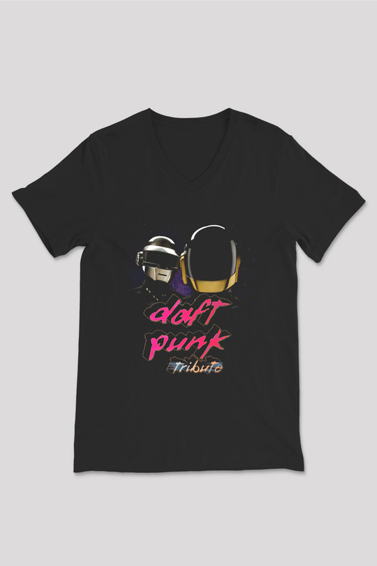 Daft Punk Siyah Unisex V Yaka Tişört