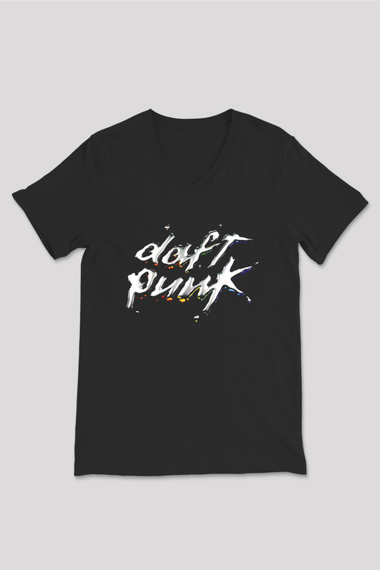 Daft Punk Siyah Unisex V Yaka Tişört T-Shirt