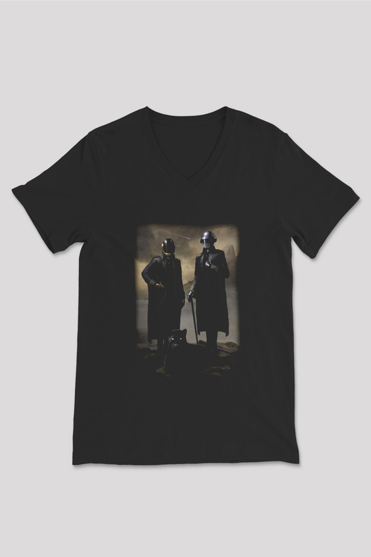Daft Punk Siyah Unisex V Yaka Tişört T-Shirt