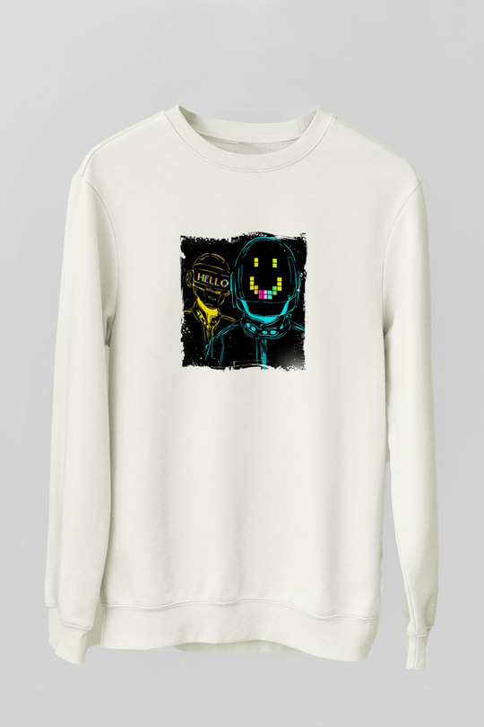 Daft PunkBaskılı Beyaz Sweatshirt