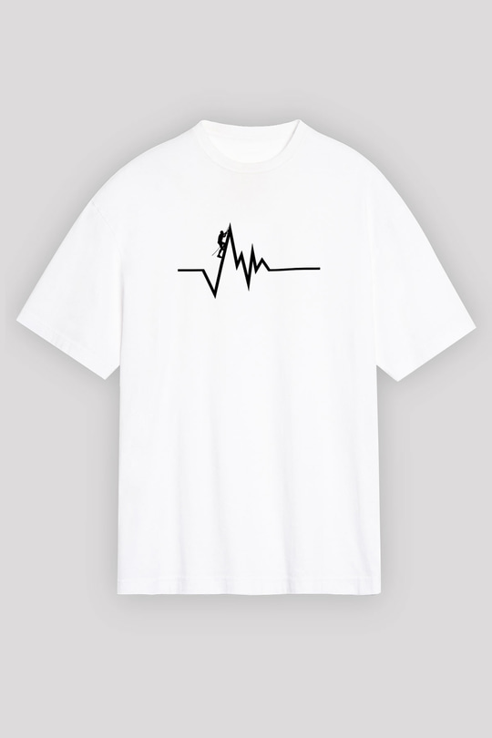 Dağcılık Baskılı Unisex Beyaz Oversize Tişört - Tshirt