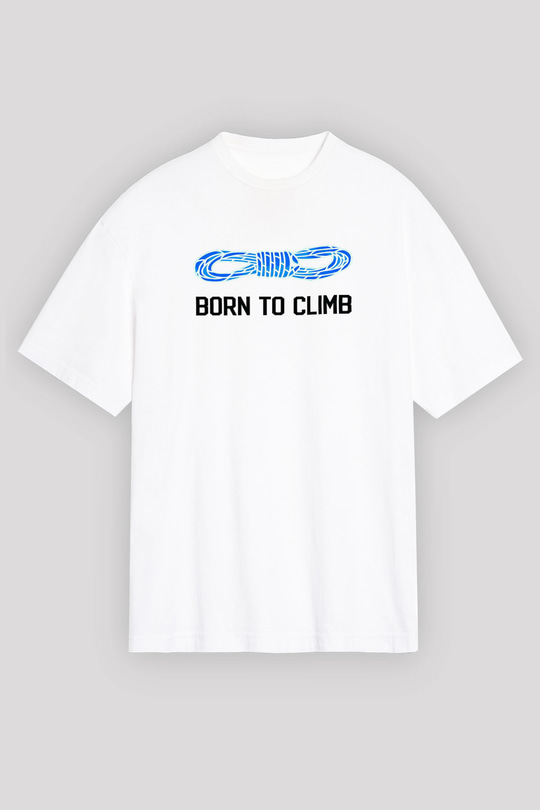 Dağcılık Baskılı Unisex Beyaz Oversize Tişört - Tshirt