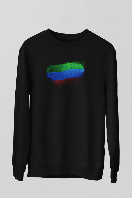 Dağıstan - Republic Dagestan Bayrağı Baskılı Unisex Siyah Sweatshirt