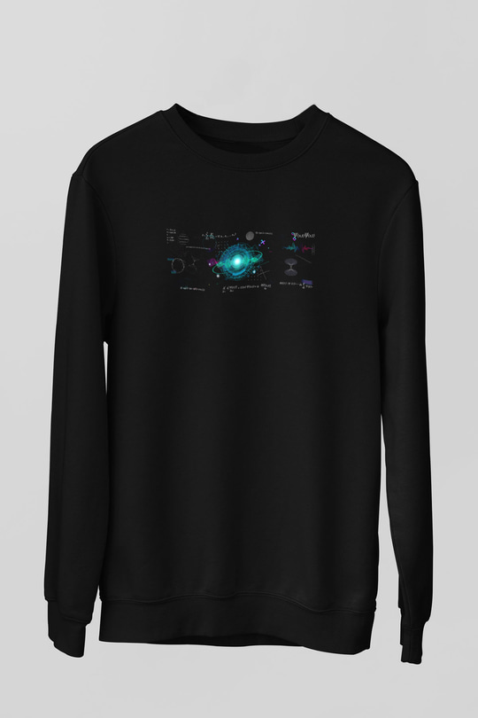 Dalga Denklemi  Baskılı Unisex Siyah Sweatshirt