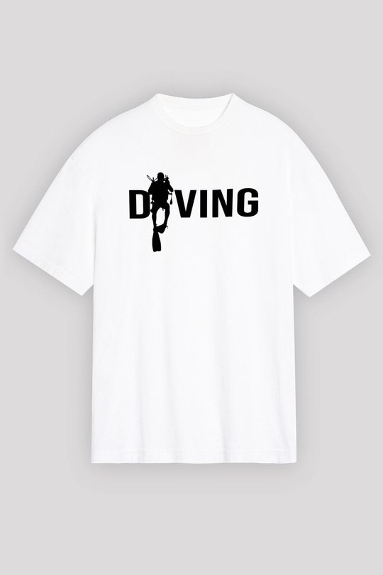 Dalgıç Beyaz Unisex Oversize Tişört T-Shirt