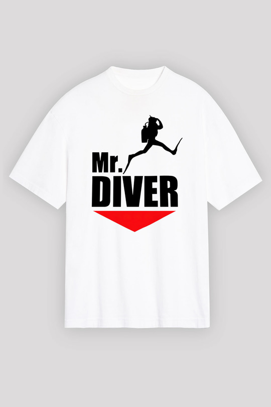 Dalgıç Beyaz Unisex Oversize Tişört T-Shirt