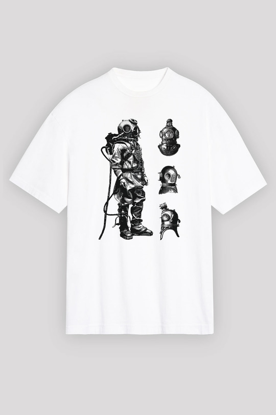 Dalgıç Beyaz Unisex Oversize Tişört T-Shirt