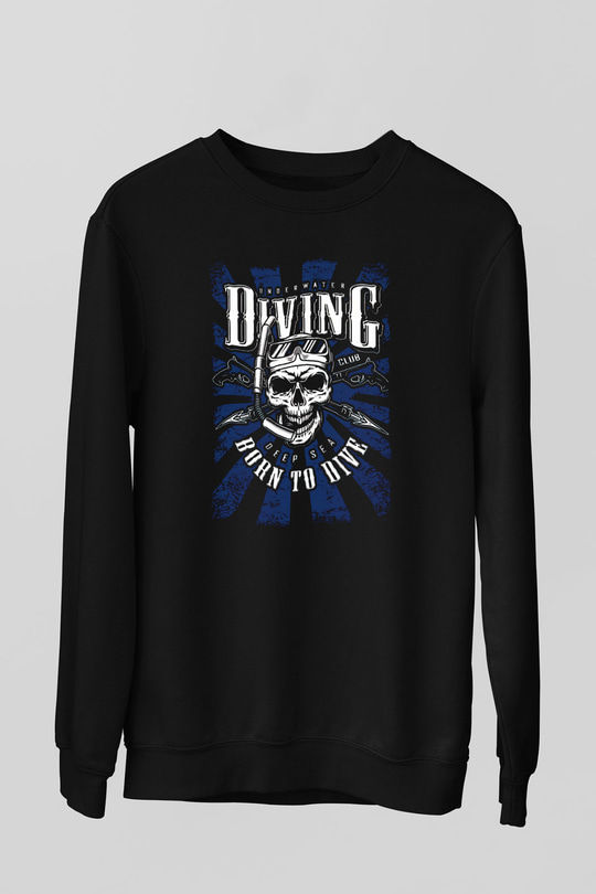 Dalgıç Siyah Unisex Sweatshirt