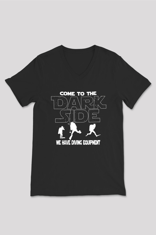 Dalgıç Siyah Unisex V Yaka Tişört T-Shirt