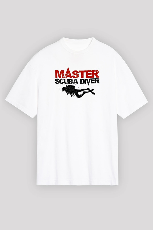 Dalgıçlık Baskılı Unisex Beyaz Oversize Tişört - Tshirt