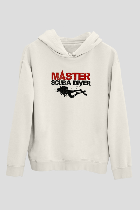 Dalgıçlık Baskılı Unisex Ekru Hoodie