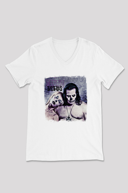 Danzig Baskılı Unisex Beyaz V Yaka Tişört