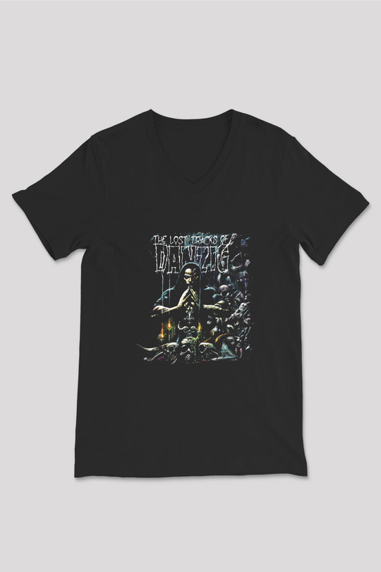 Danzig Baskılı Unisex Siyah V Yaka Tişört