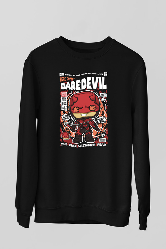 Dare Devil Baskılı Unisex Siyah Sweatshirt