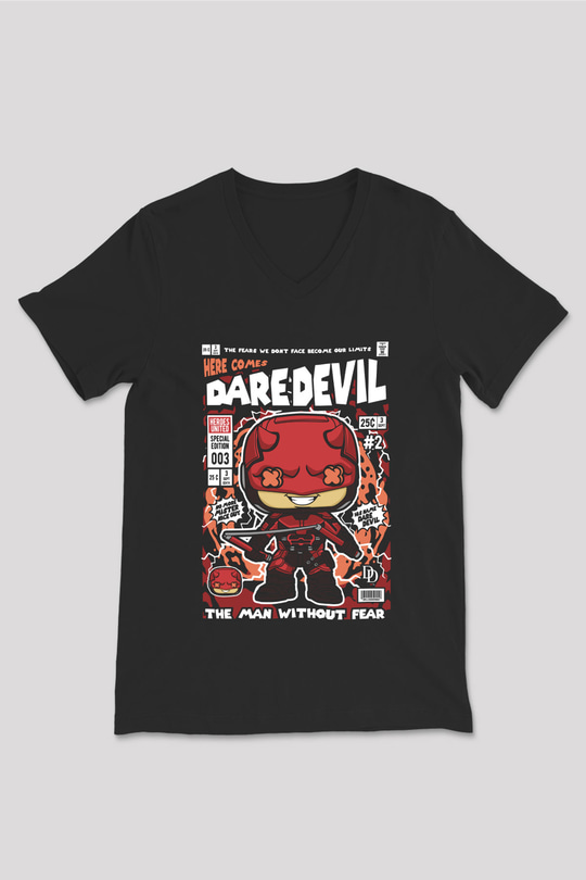 Dare Devil Baskılı Unisex Siyah V Yaka Tişört