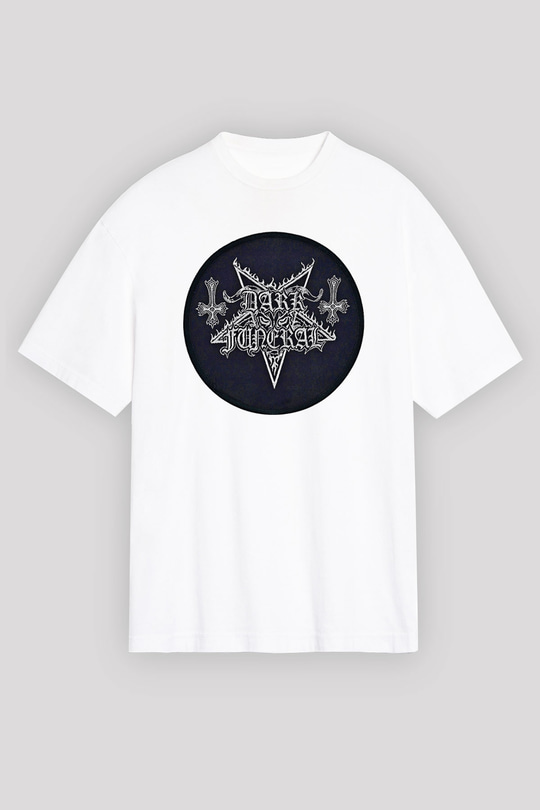 Dark Funeral Baskılı Beyaz Unisex Oversize Tişört - Tshirt