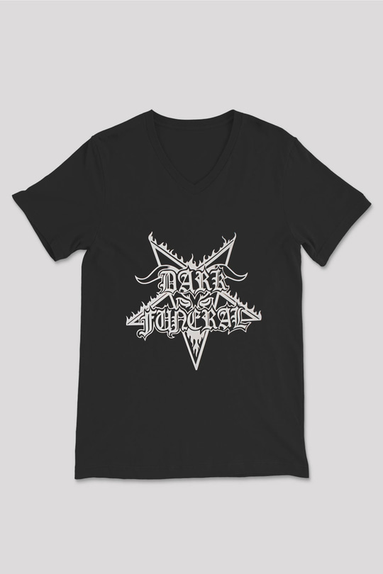 Dark Funeral Baskılı Unisex Siyah V Yaka Tişört - Tshirt