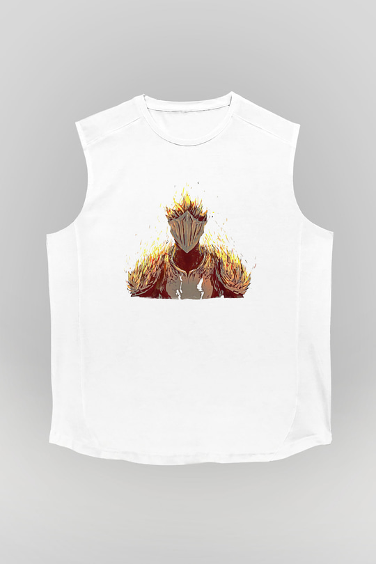 Dark Souls Baskılı Beyaz Unisex Kolsuz Tişört - Tshirt