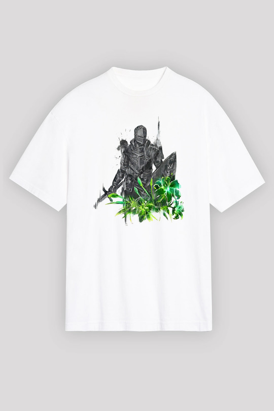 Dark Souls Baskılı Beyaz Unisex Oversize Tişört - Tshirt