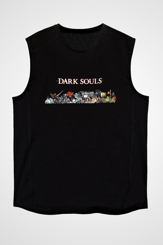 Dark Souls Baskılı Unisex Siyah Kolsuz Tişört - Tshirt