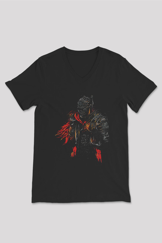 Dark Souls Baskılı Unisex Siyah V Yaka Tişört - Tshirt