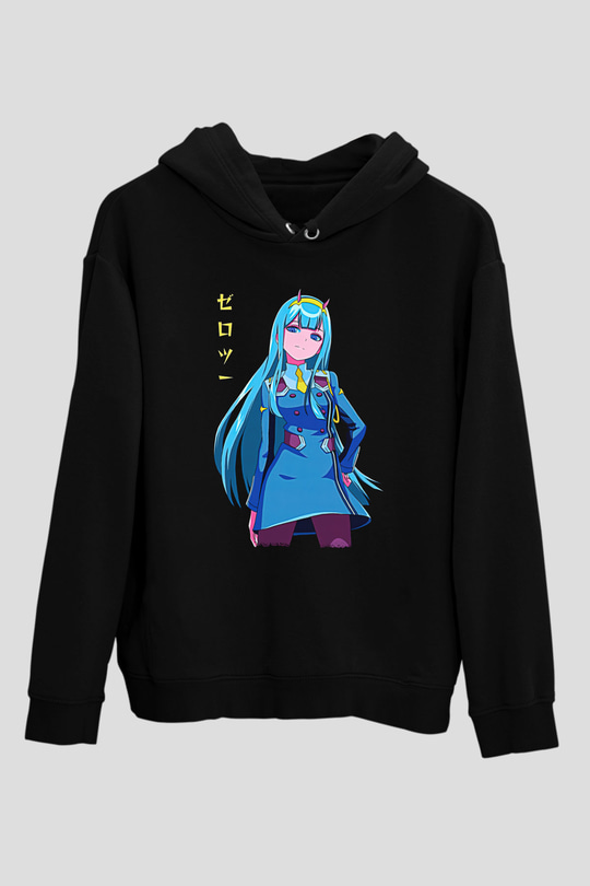 Darling İn The Franxx Baskılı Unisex Siyah Hoodie