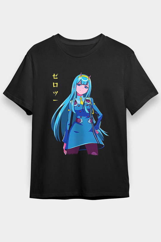 Darling İn The Franxx Baskılı Unisex Siyah Tişört - Tshirt