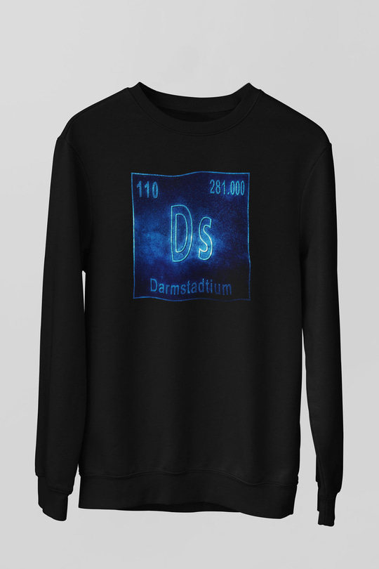Darmstadtiyum Atom Numarası Baskılı Unisex Siyah Sweatshirt