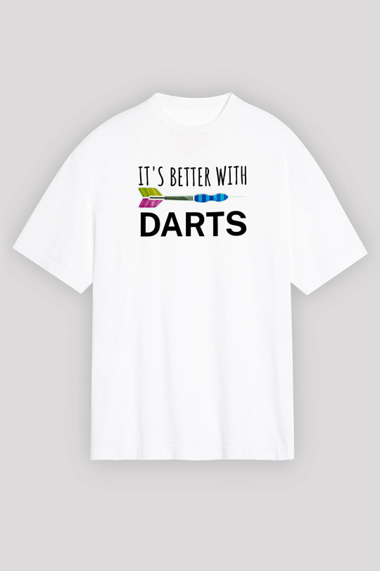 Dart Baskılı Unisex Beyaz Oversize Tişört - Tshirt