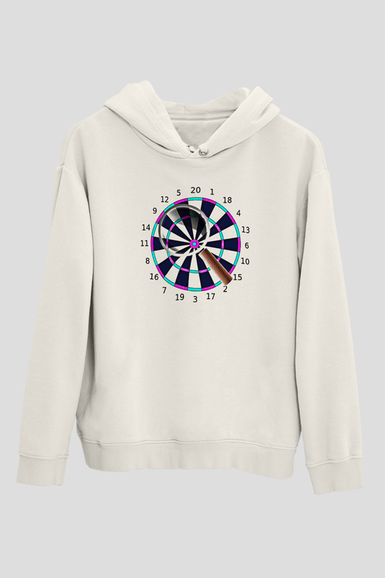 Dart Baskılı Unisex Ekru Hoodie
