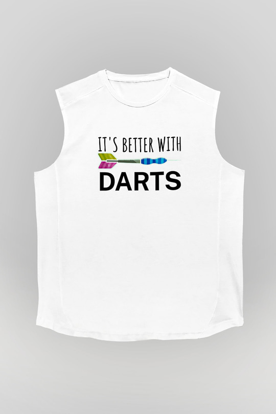 Dart Baskılı Unisex Kolsuz Beyaz Tişört