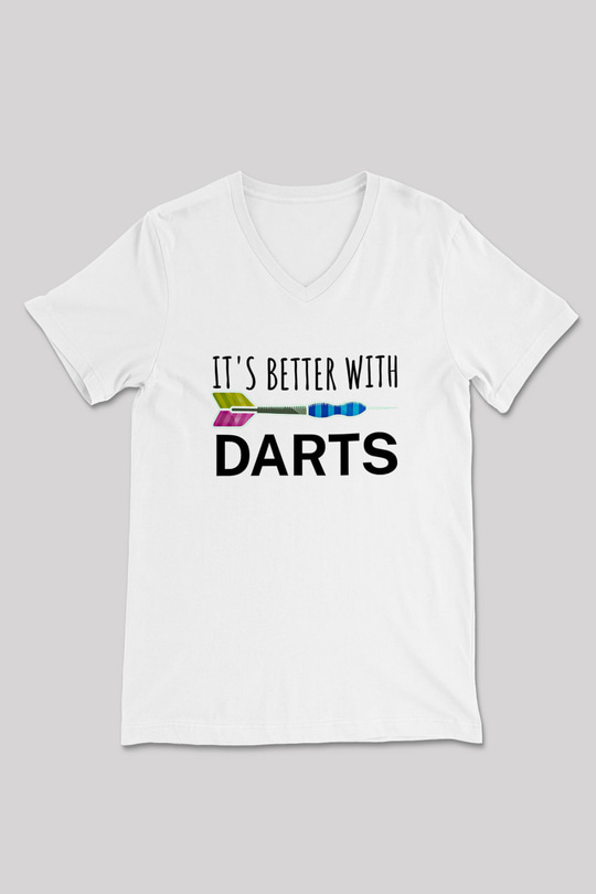 Dart Baskılı Unisex V Yaka Tişört - Tshirt