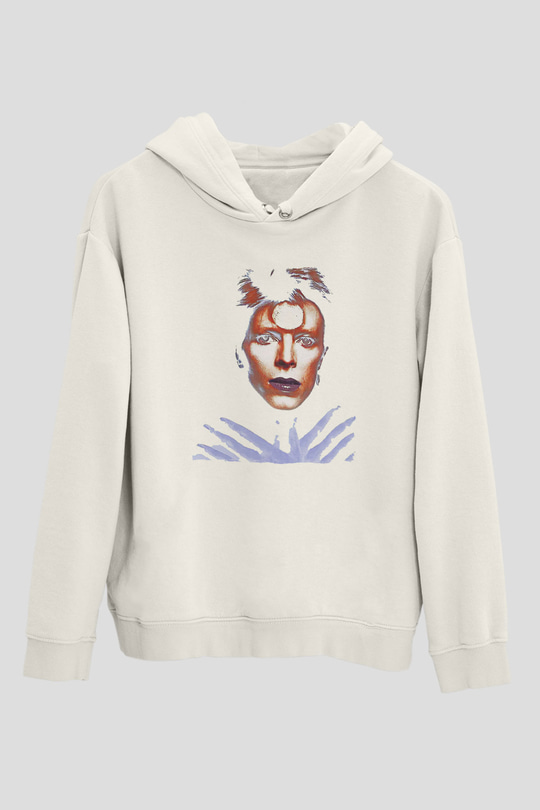 David Bowie Baskılı Beyaz Unisex Kapüşonlu Sweatshirt