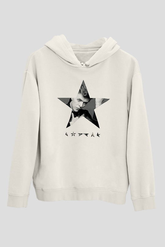 David Bowie Baskılı Beyaz Unisex Kapüşonlu Sweatshirt