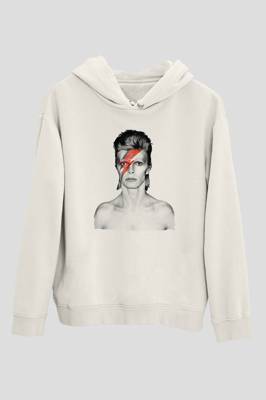 David Bowie Baskılı Beyaz Unisex Kapüşonlu Sweatshirt