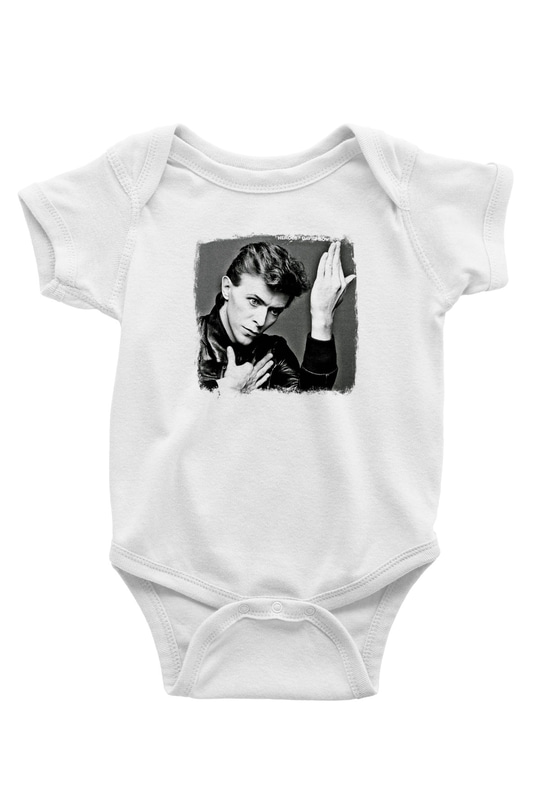 David Bowie Baskılı Unisex Beyaz Bebek Body - Zıbın
