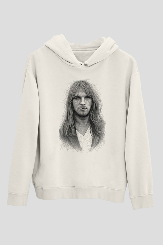David Gilmour Baskılı Beyaz Unisex Kapüşonlu Sweatshirt