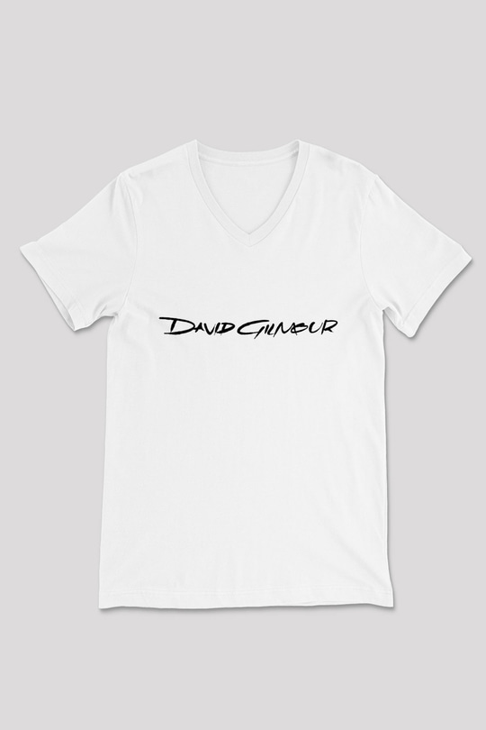 David Gilmour Baskılı Beyaz Unisex V Yaka Tişört - Tshirt