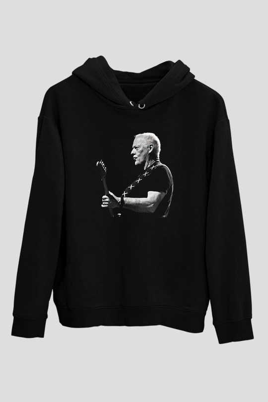David Gilmour Baskılı Unisex Siyah Kapüşonlu Sweatshirt