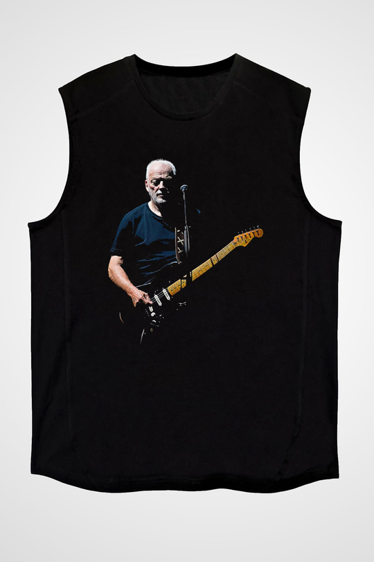 David Gilmour Baskılı Unisex Siyah Kolsuz Tişört - Tshirt