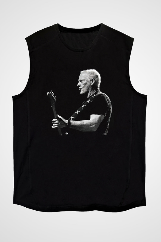 David Gilmour Baskılı Unisex Siyah Kolsuz Tişört - Tshirt