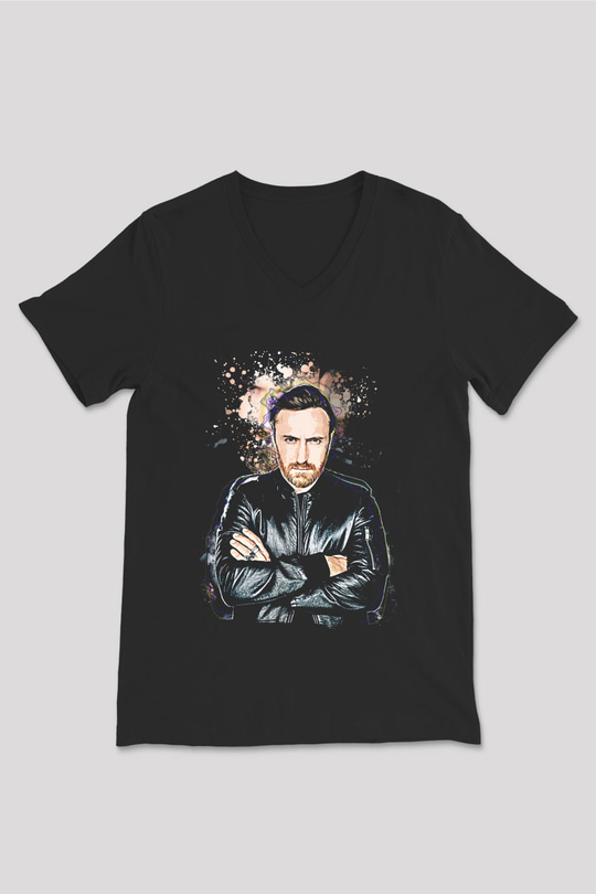 David Guetta Siyah Unisex V Yaka Tişört