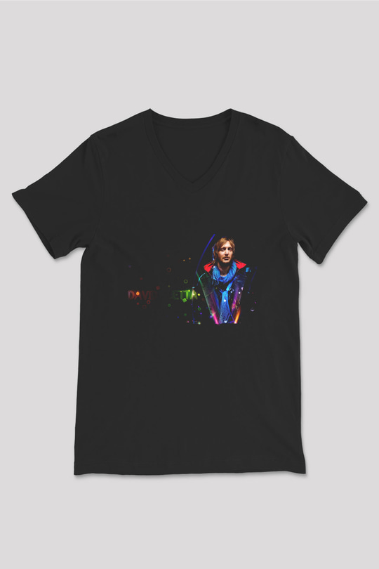 David Guetta Siyah Unisex V Yaka Tişört