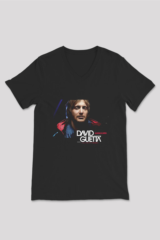 David Guetta Siyah Unisex V Yaka Tişört
